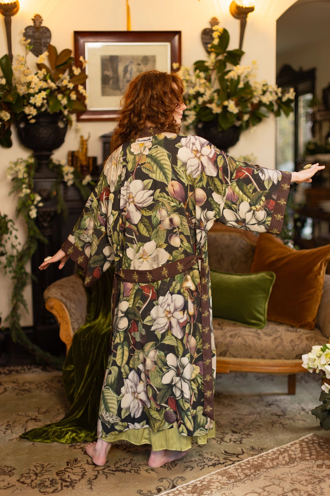 Fleur De Lune Opera Duster Kimono Robe w/ Florals & Bees Pre-Order - Ships In September