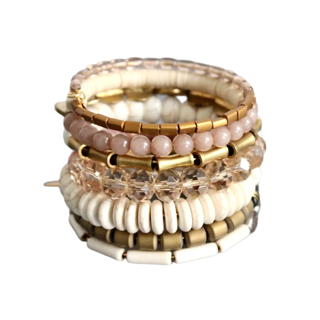 Gemstone Gray, White, and Brass Wrap Bracelet