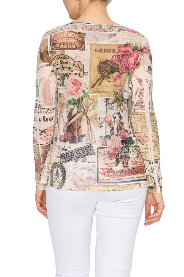Rose West Sparkly Long Sleeve Sheer Mesh Top - Ships Late September