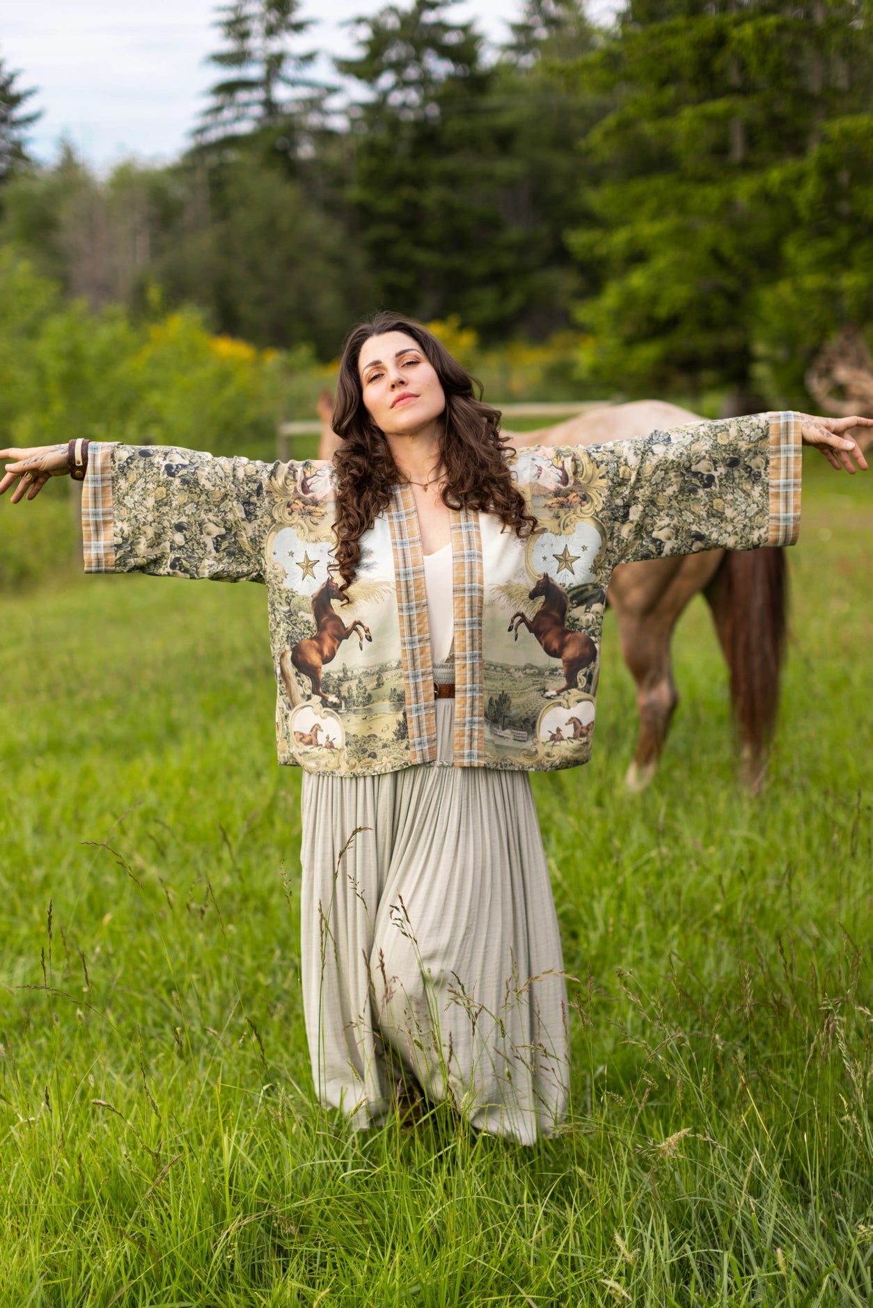 Born To Run Pixie Duster Crop Kimono Horse & Flower Print - Pre-Order - Ships In September