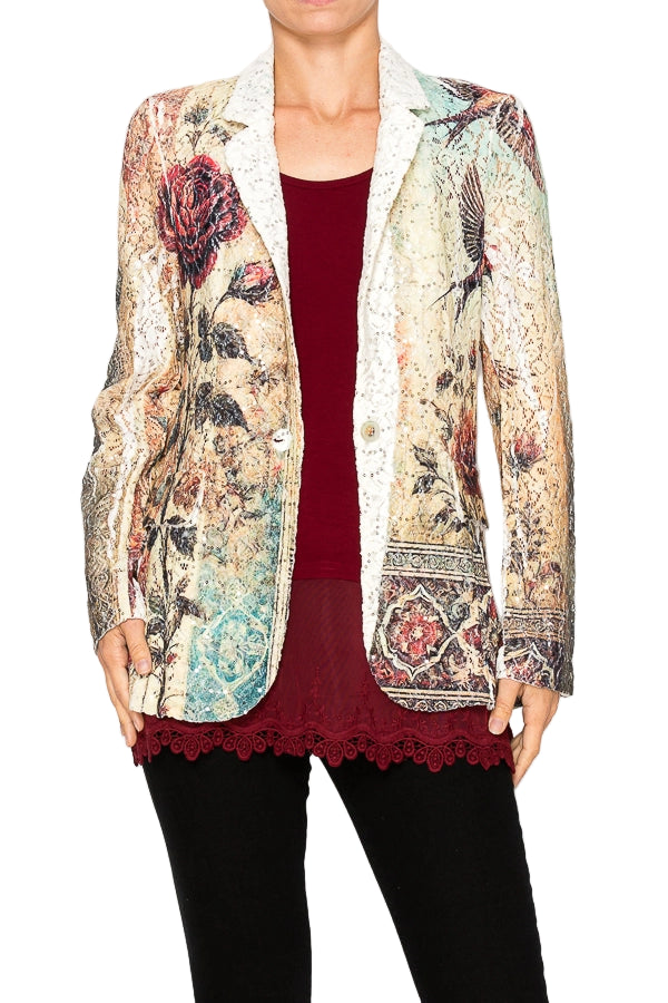 Vintage Bird Embellished Lace Blazer - Ships Late September