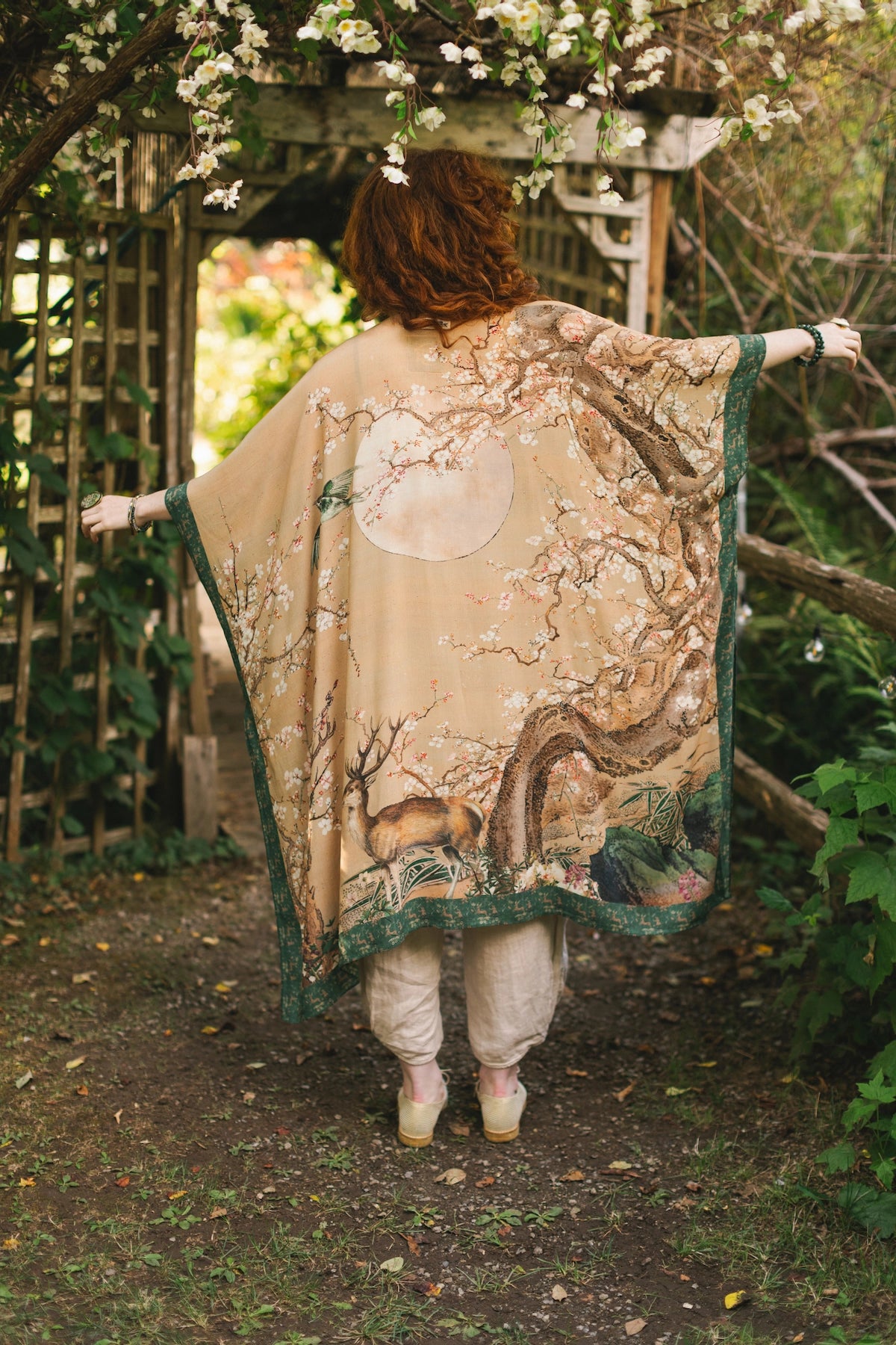Fable Opera Duster Kimono Robe With Deer Moon & Blossom - Pre Order - Ships Late October 2025