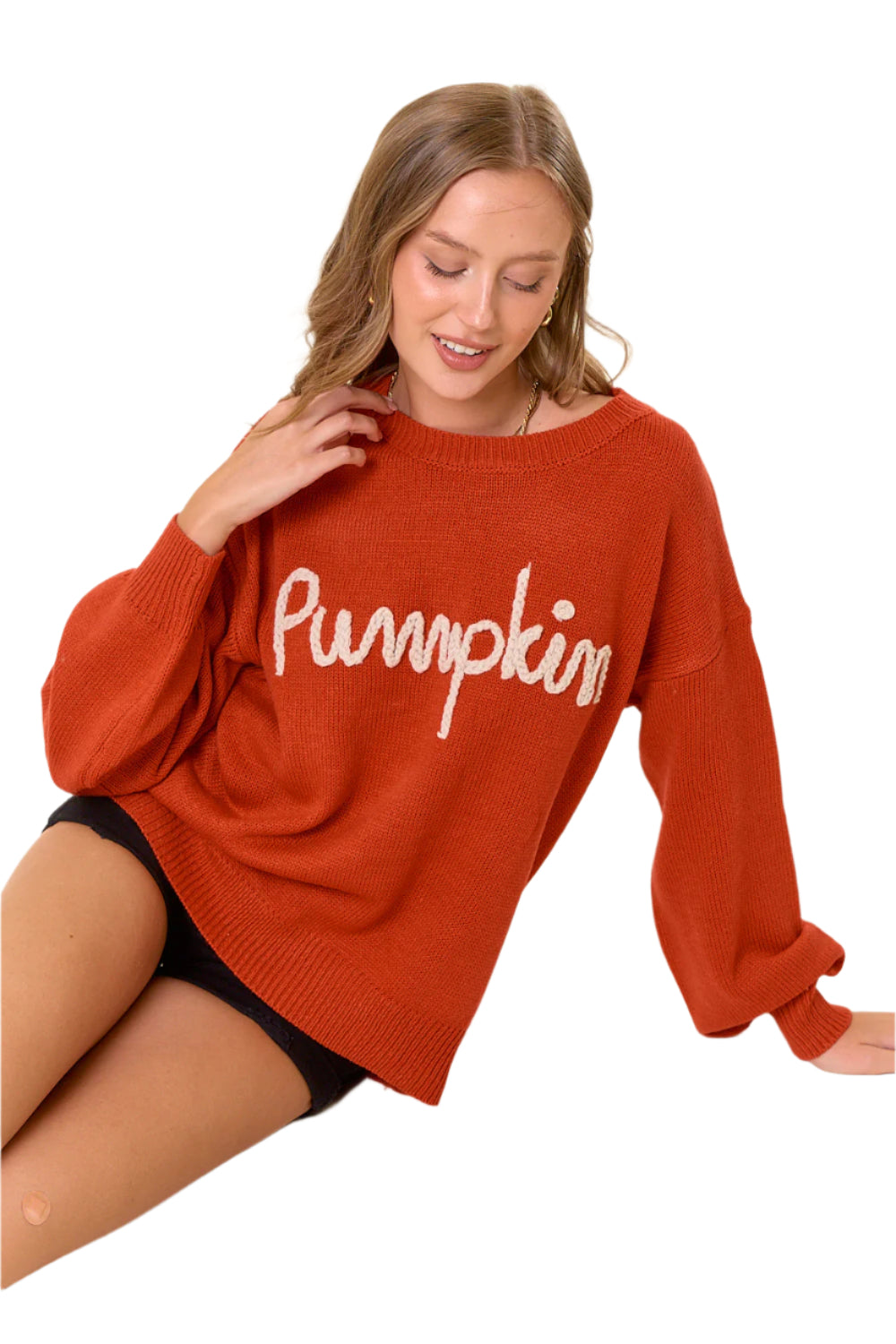 Pumpkin Letter Embroidered Sweater