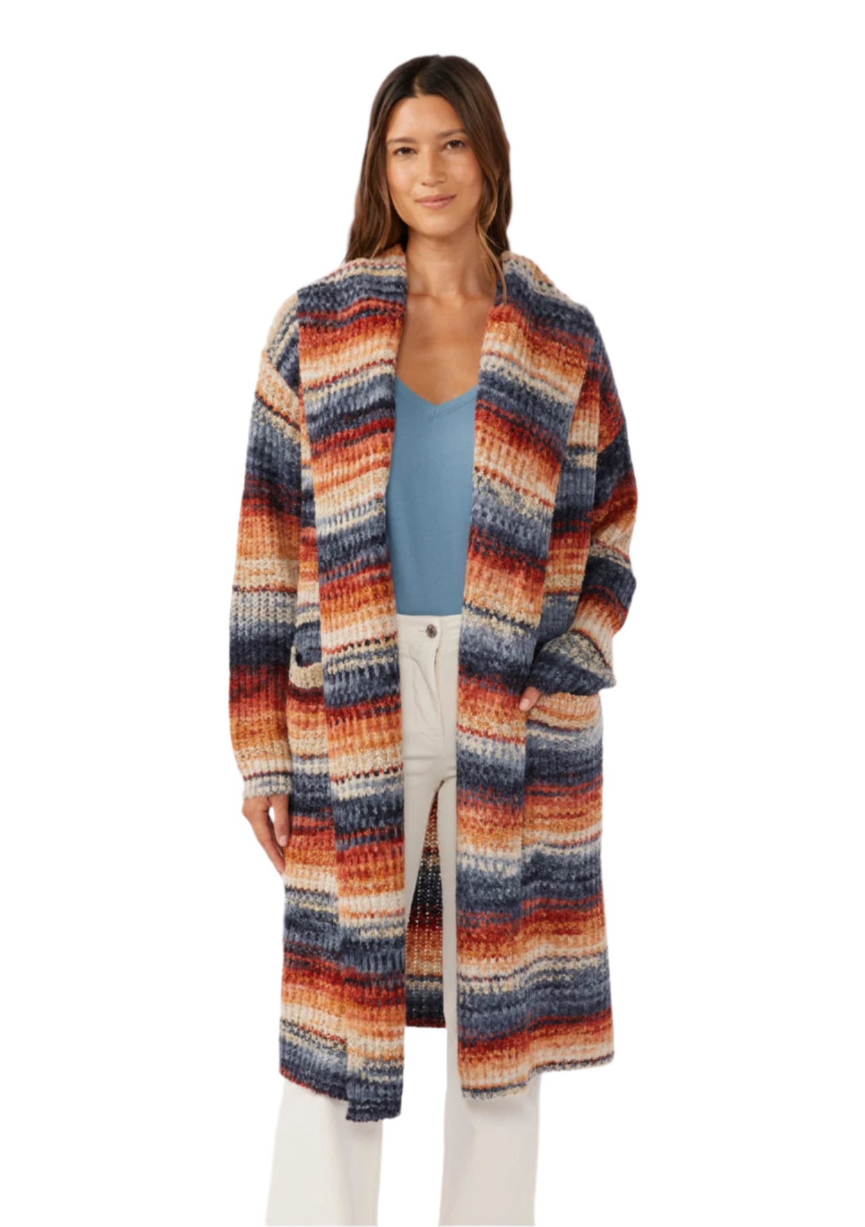 Knit Space Dye Long Sleeve Open Front Cardigan