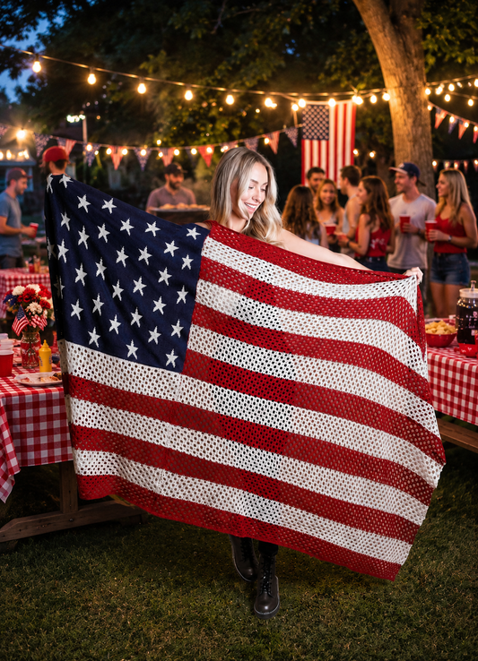 Netted Oversized American Flag Knit Blanket Scarf πΊπΈ
