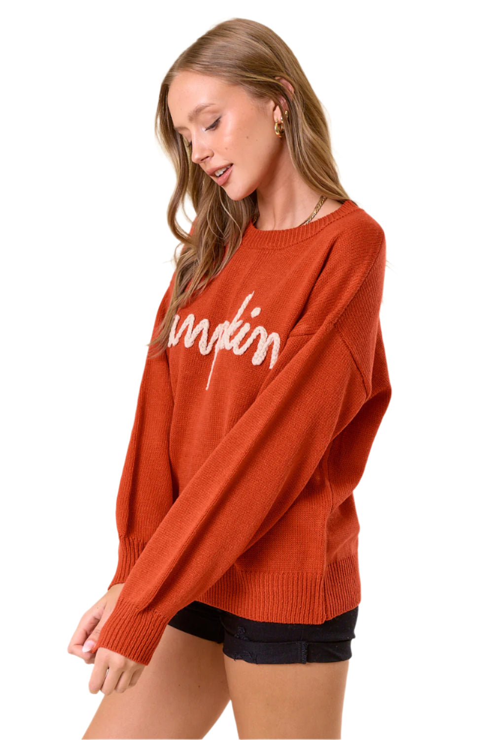 Pumpkin Letter Embroidered Sweater