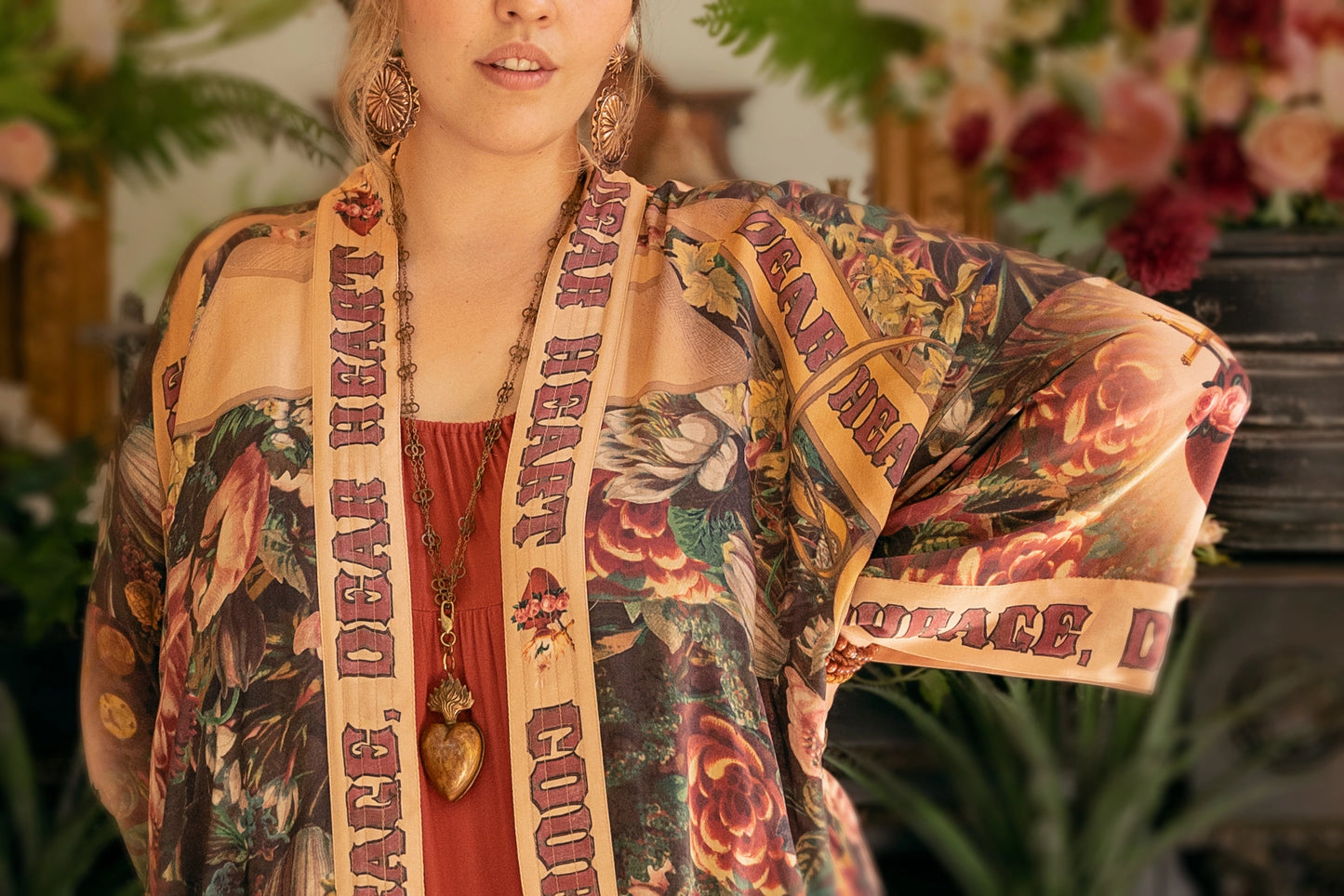 Courage Dear Heart Opera Duster Kimono Robe w/ Sacred Heart- Preorder Ships August 1 - 30th