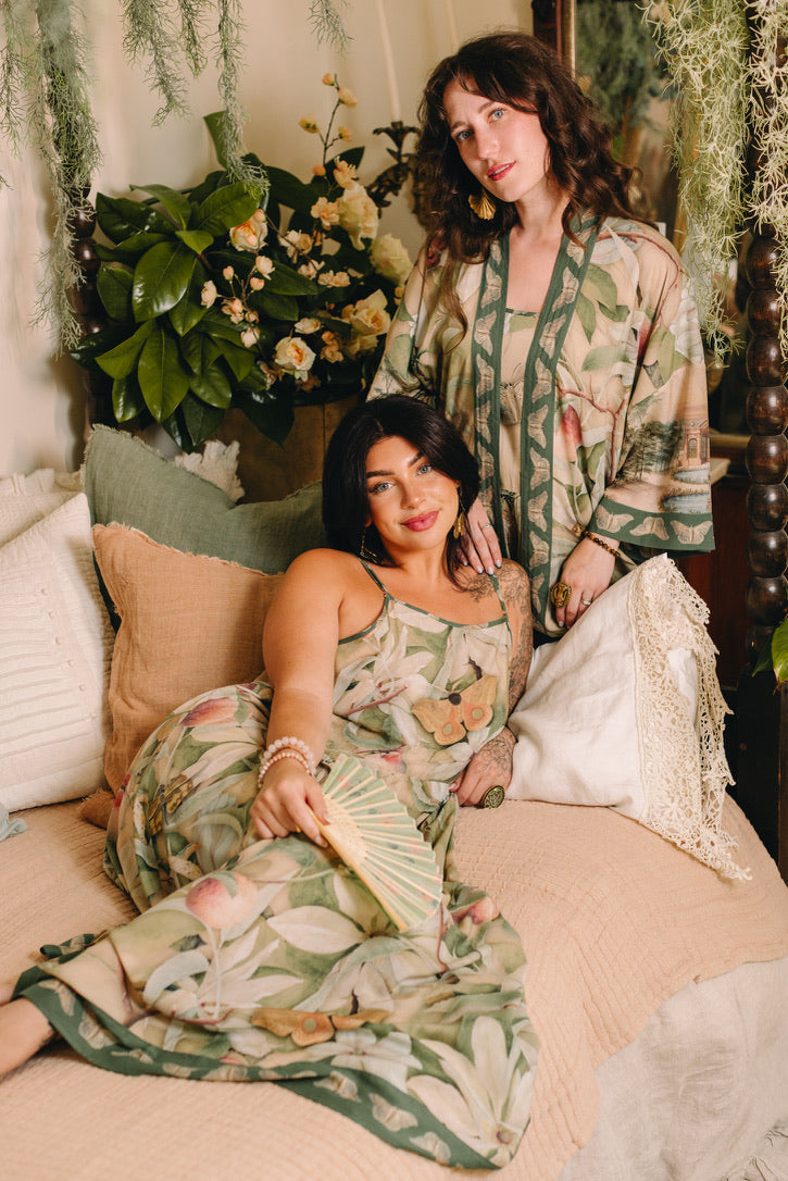 Fleur De Soleil Bohéme Long Maxi Slip Dress w/ Florals Pre-Order March 2026