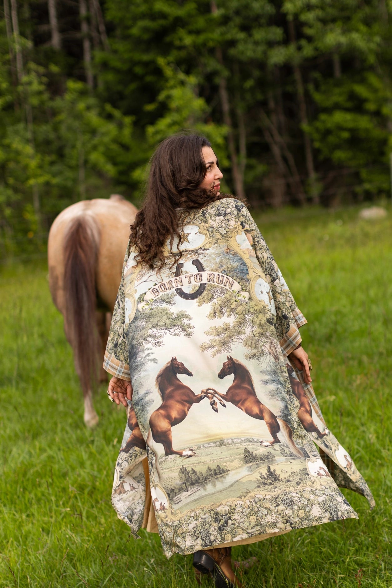 Born To Run Opera Duster Kimono Robe Horse & Flower Print - Pre-Order - Ships In September