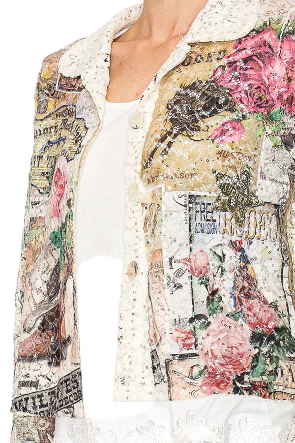 Rose West Cropped Sequin Embellished Button Up Jacket - Ships Late September