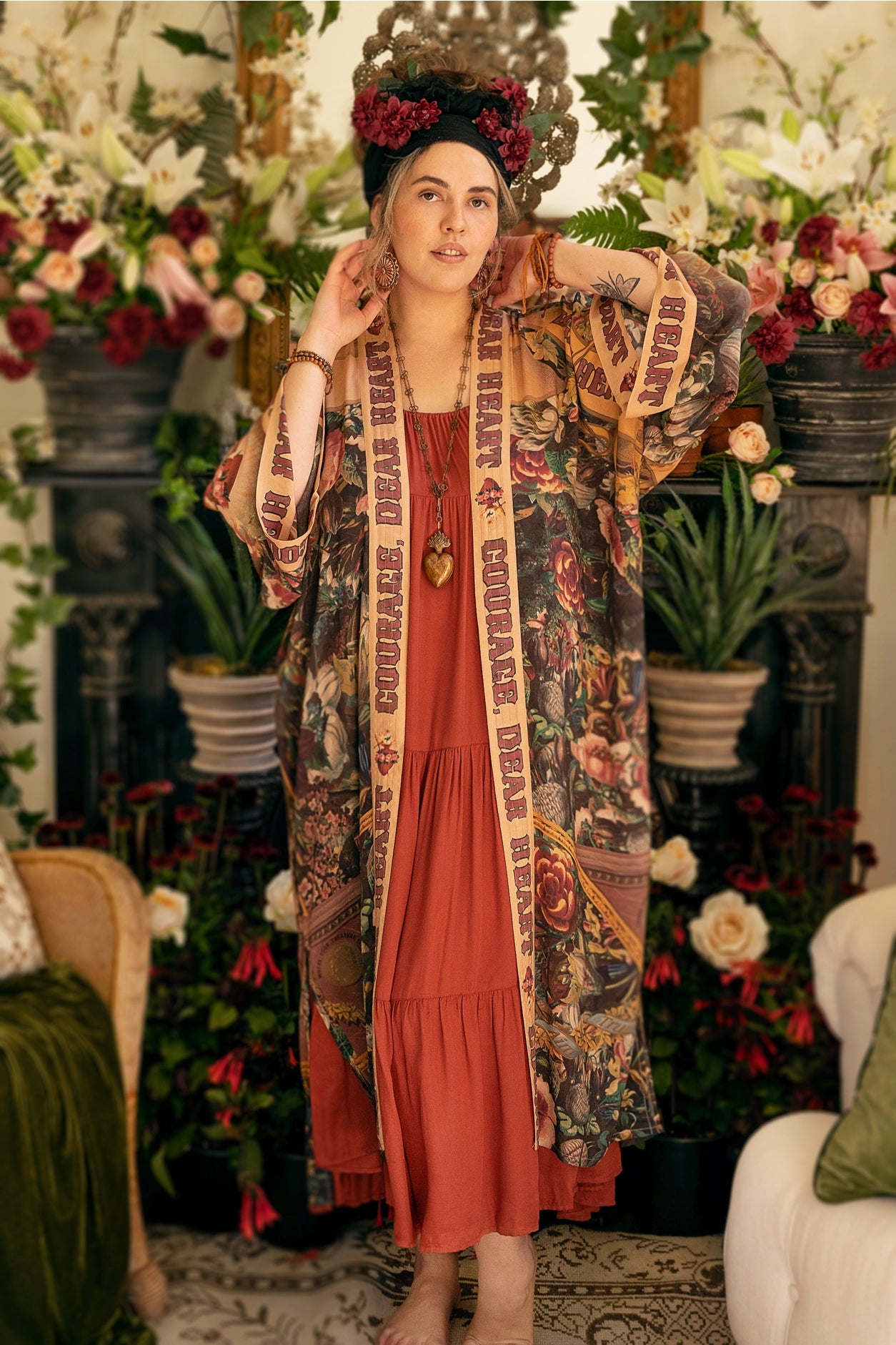 Courage Dear Heart Opera Duster Kimono Robe w/ Sacred Heart- Preorder Ships August 1 - 30th
