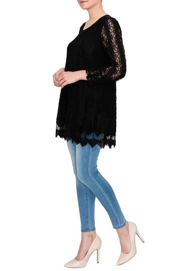 Black Lace Tunic Top - Ships Late September