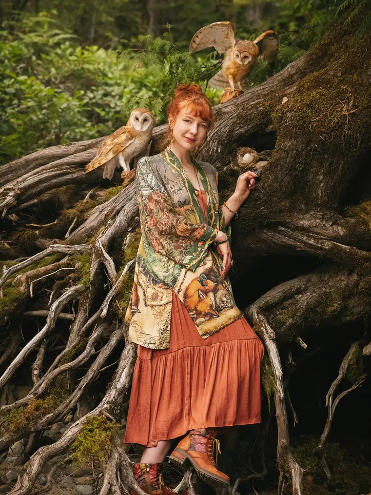 Woodland Wisdom Matinée Duster w/ Florals, Fox & Owl