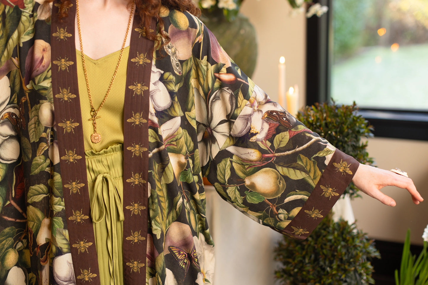 Fleur De Lune Opera Duster Kimono Robe w/ Florals & Bees Pre-Order - Ships In September