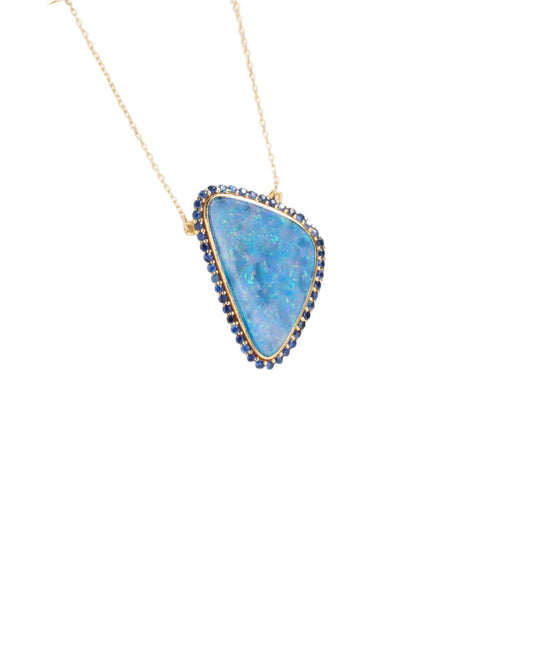 Untreated Australian Opal And Diamond Halo Necklace Only 1 Available
