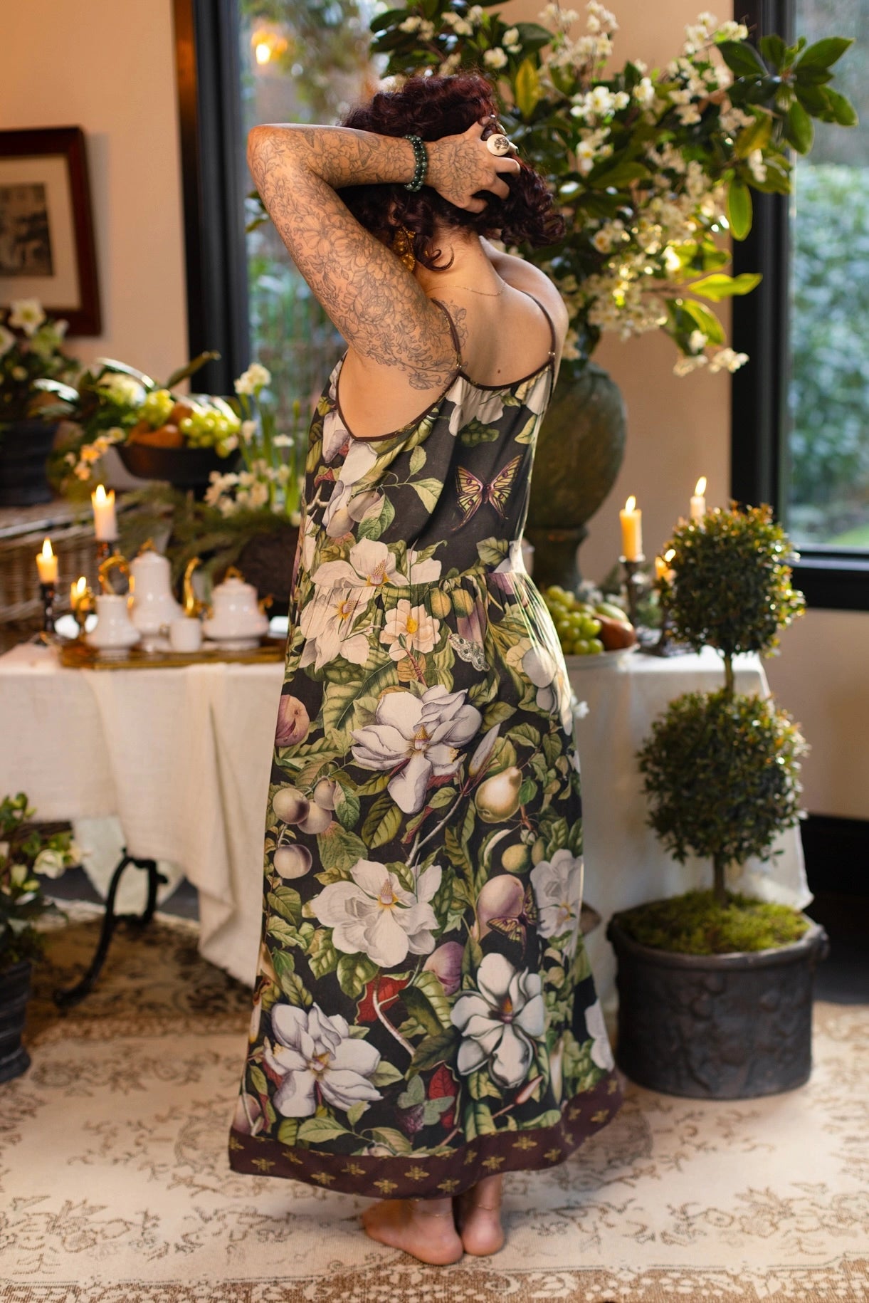 Fleur De Lune Bohéme Long Maxi Slip Dress w/ Florals & Bees Pre-Order Ships In September
