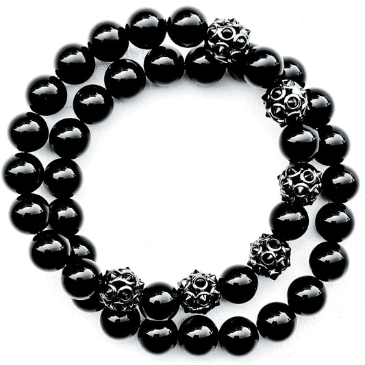 Onyx Spike Beaded Unisex Gemstone Bracelet