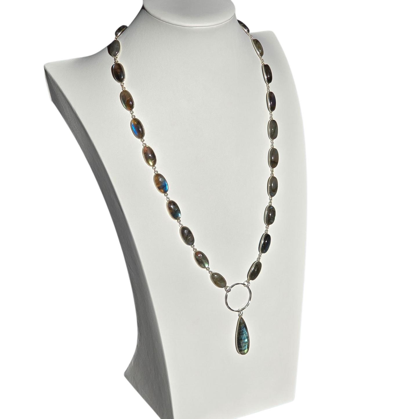 Flashy Blue Labradorite Bezel Teardrop Necklace