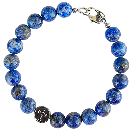 Lapis Lazuli Cross Beaded Gemstone Bracelet