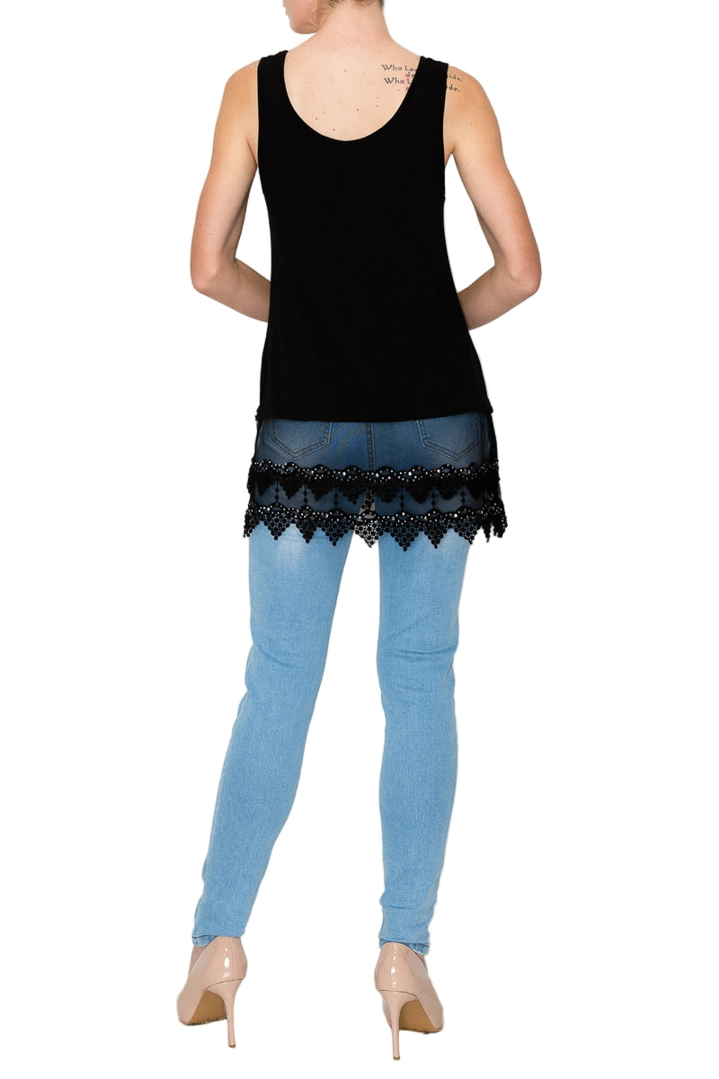 Soft Relaxed Tank with Delicate Floral Laced Hem - Ships Late September