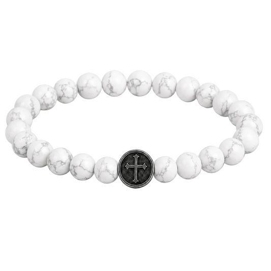 White Howlite Cross Gemstone Bracelet