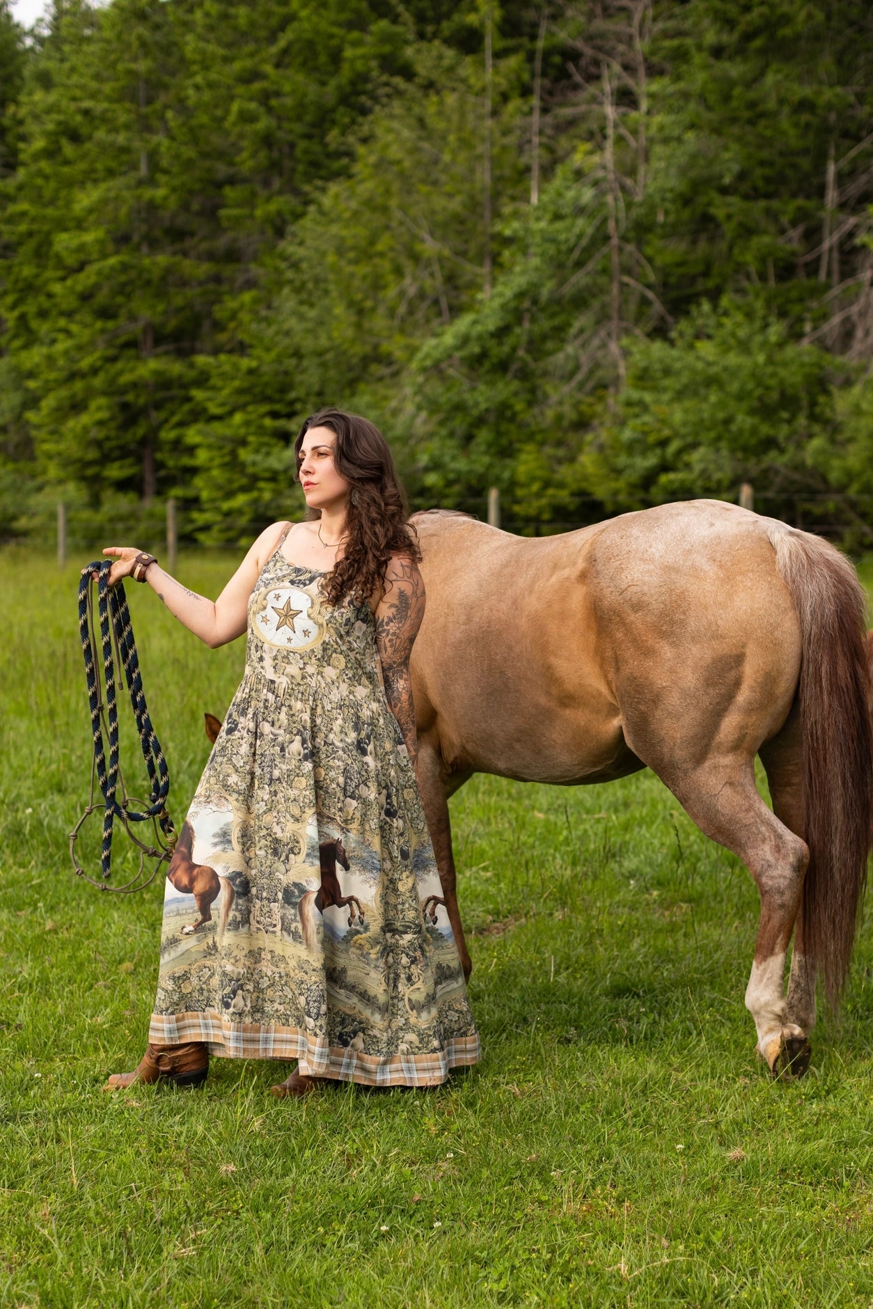 Born To Run Bohéme Reversible Long Maxi Slip Dress Horse & Plaid - Pre-Order - Ships In August
