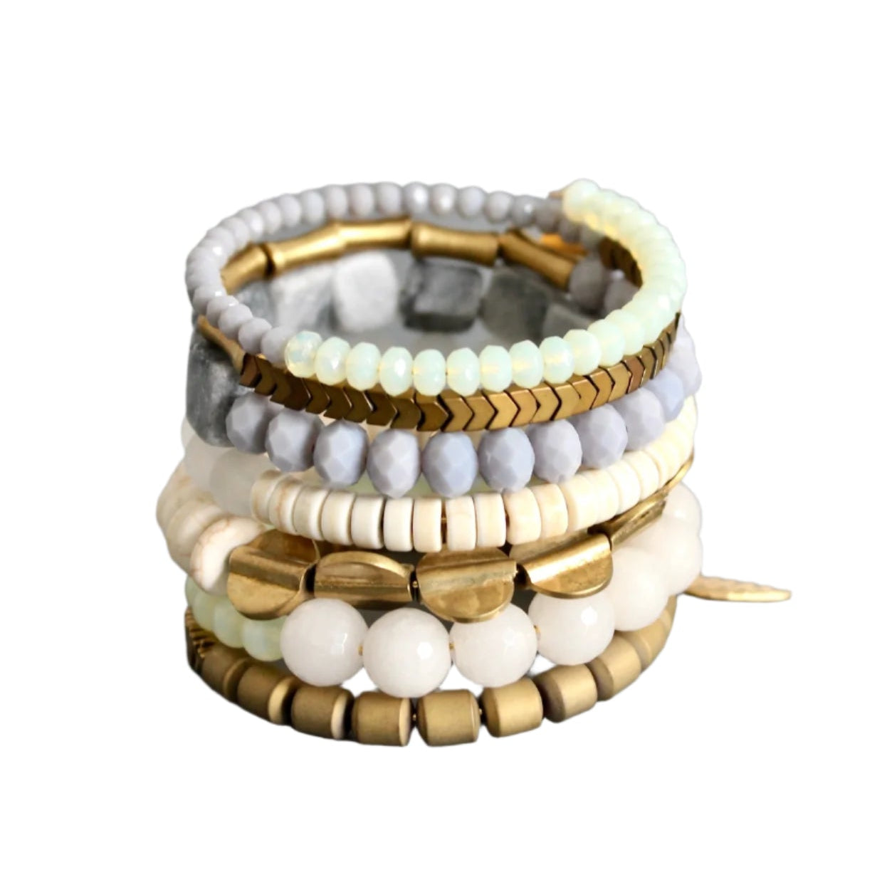 Gemstone Gray, White, and Brass Wrap Bracelet