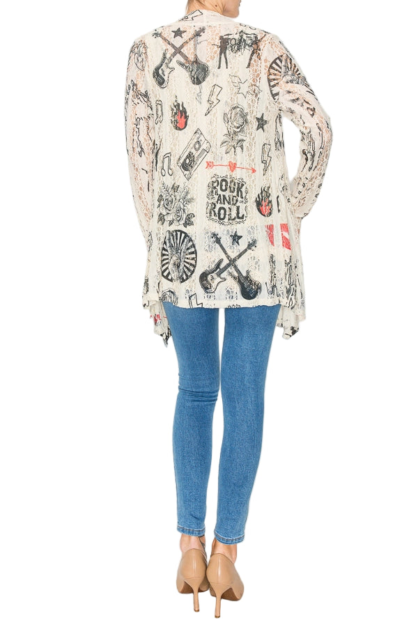 Rock And Roll Sparkly Long Sleeve Lace Cardigan - Ships Late September