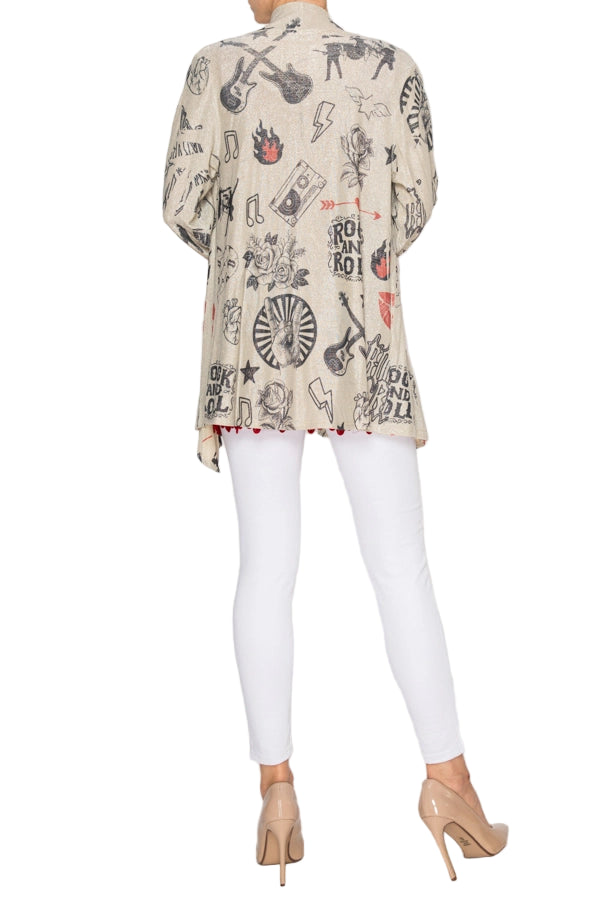 Rock And Roll Printed Shimmery Lurex Cardigan - Ships Late September