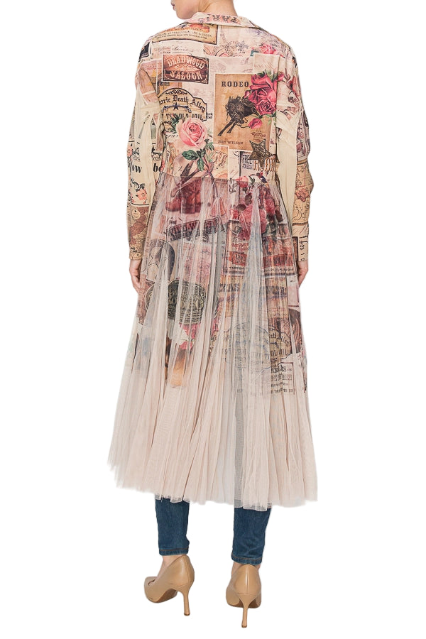 Rose West Chic Contrast Longline Blazer Jacket with Mesh Tulle Panel - Ships Late September