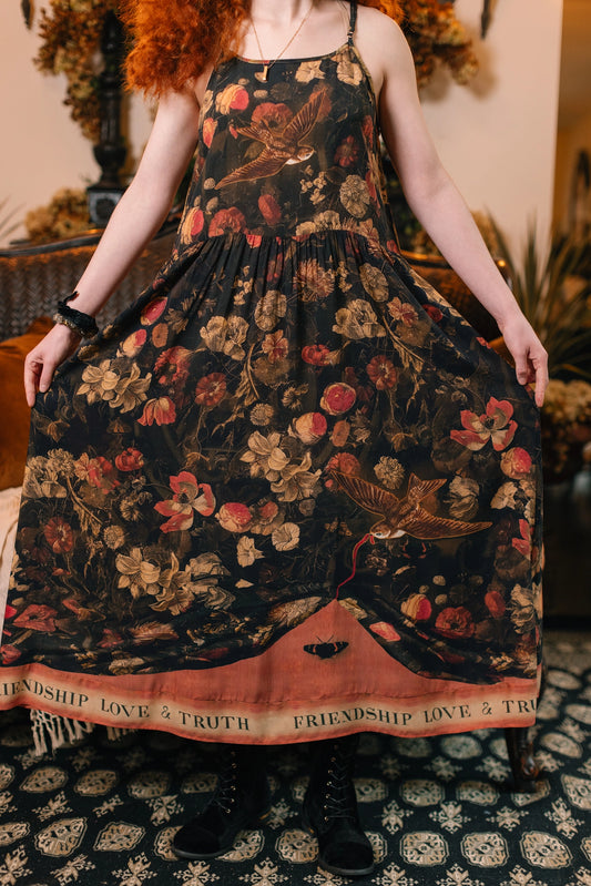 Heart of Gold Bohéme Long Maxi Slip Dress w/ Sacred Heart Pre-Order Ships In September