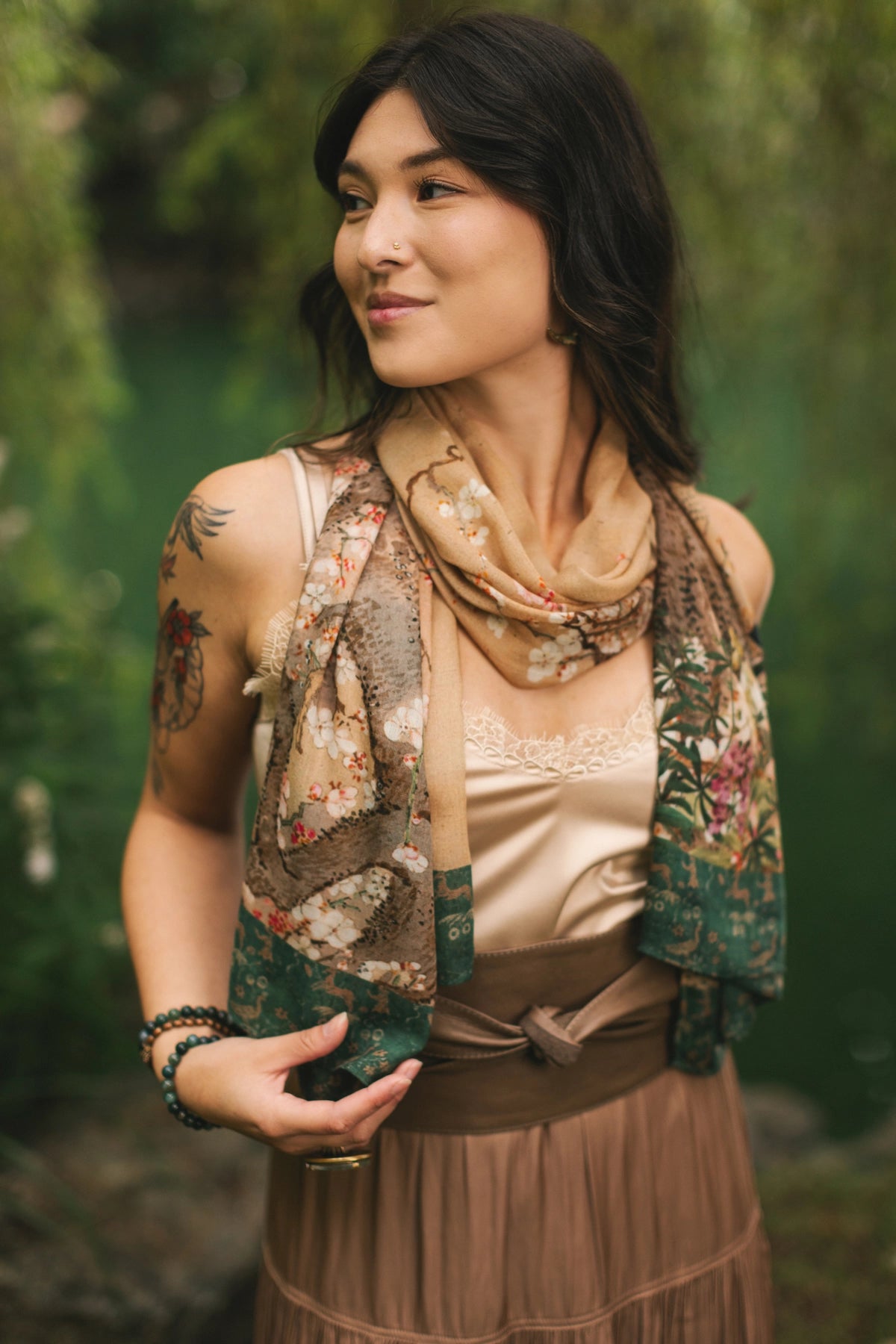 Fable Bohemian Floral Scarf with Deer & Moon Print