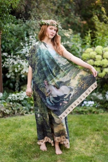 The Mythmaker Bohemian Scarf w/ Pastoral Landscape & Unicorn Pre-Order Ships March 2026