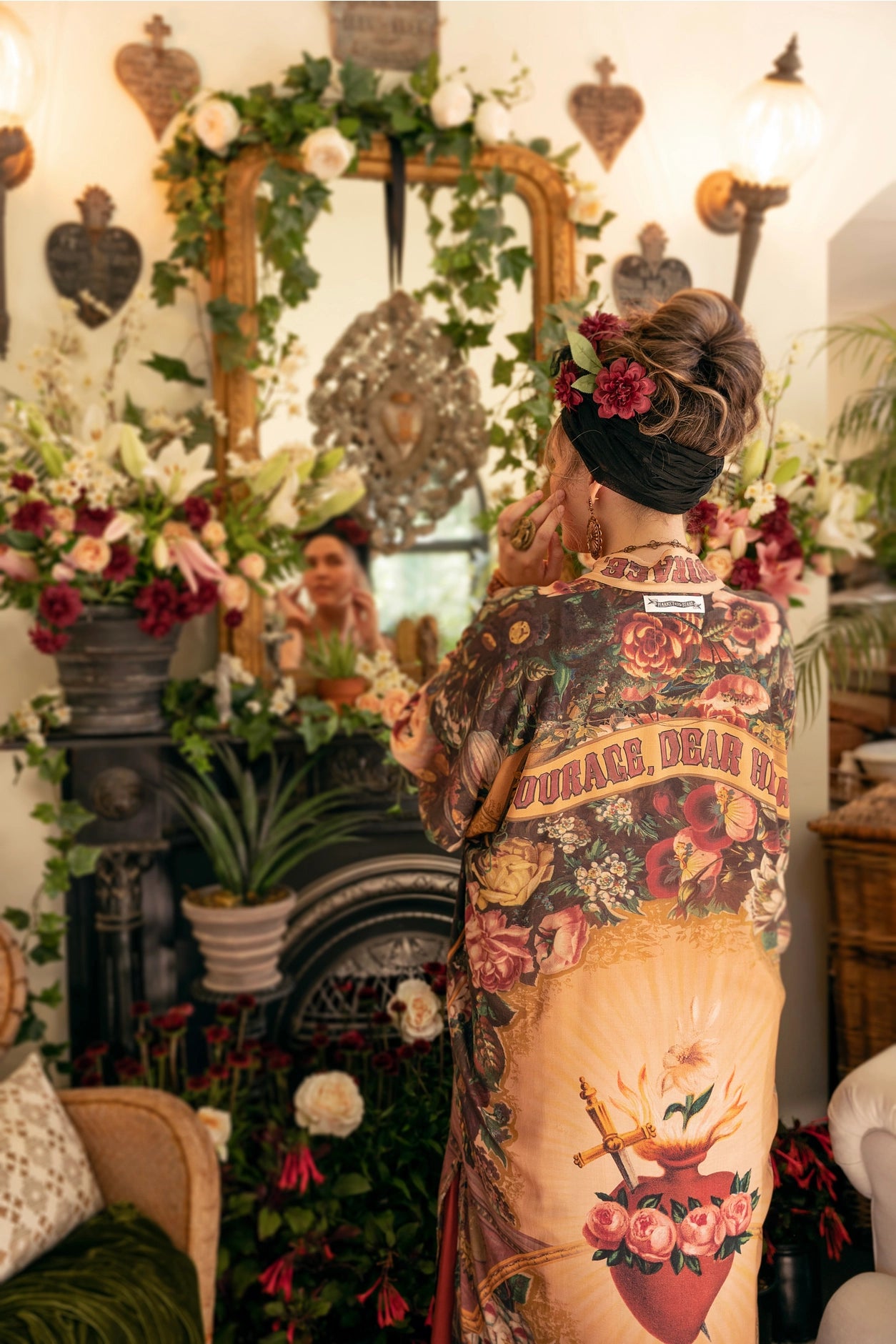 Courage Dear Heart Opera Duster Kimono Robe w/ Sacred Heart- Preorder Ships August 1 - 30th