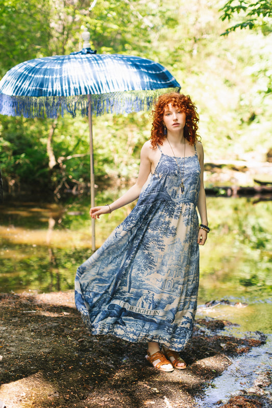 Let the Light in Bohéme Long Maxi Slip Dress With Delft Print Pre Order Ship October 2025