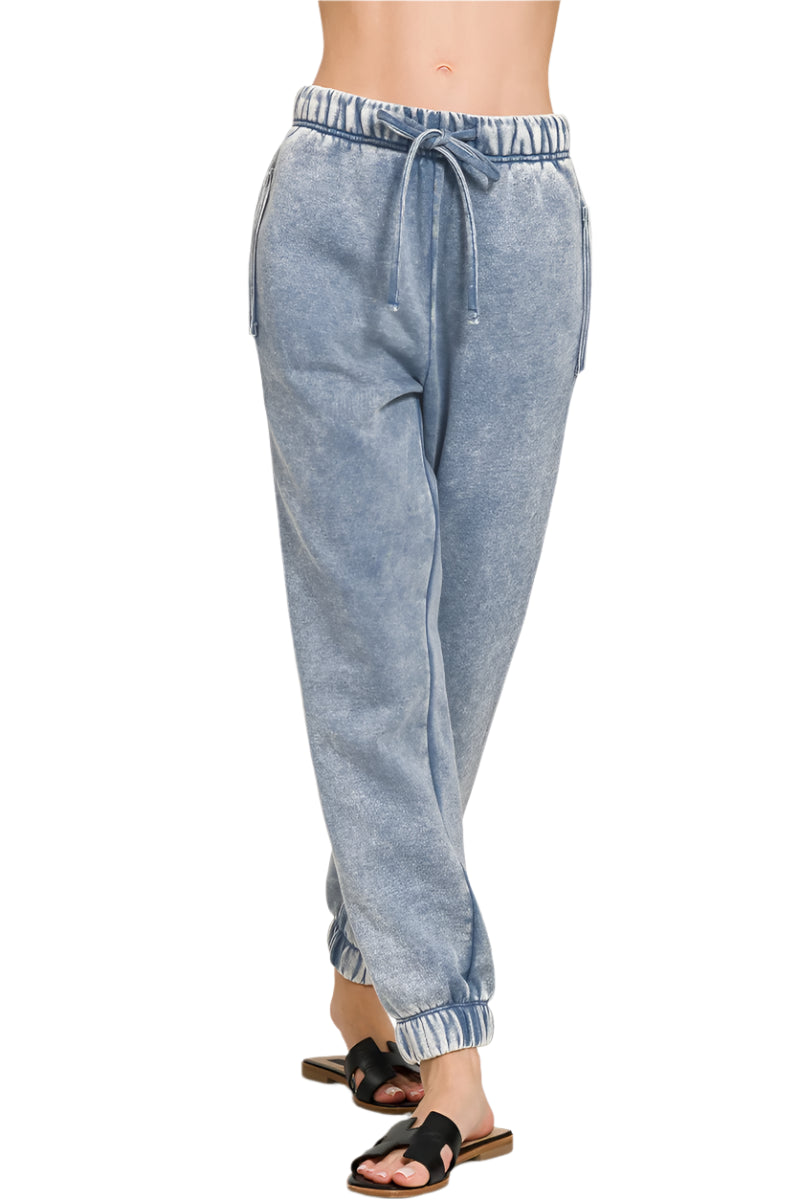 Acid Mineral Washed Fleece Sweatpants with Pockets
