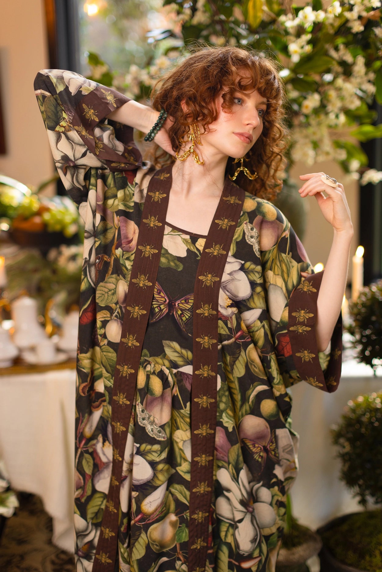 Fleur De Lune Opera Duster Kimono Robe w/ Florals & Bees Pre-Order - Ships In September
