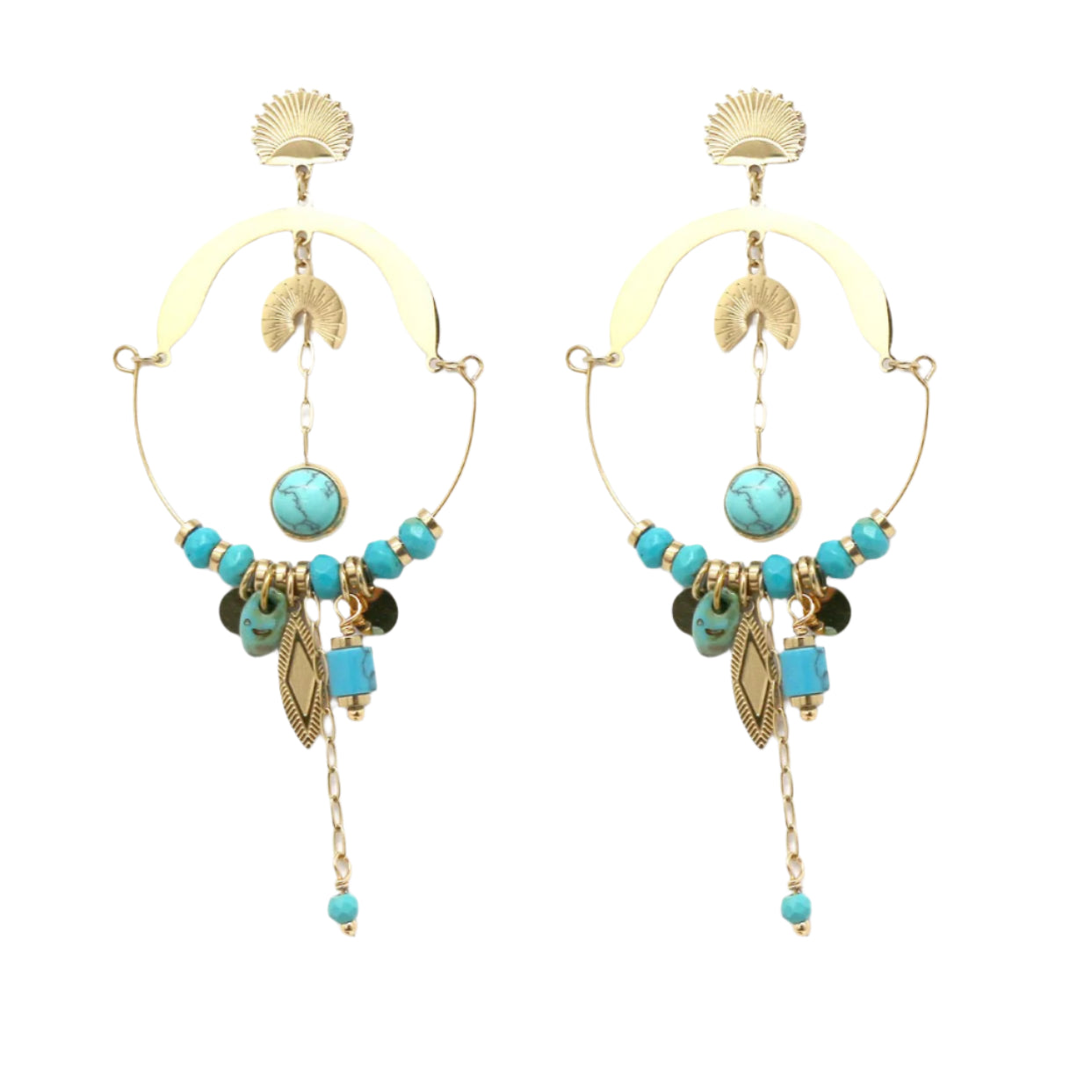 Turquoise Gold Dangle Earrings