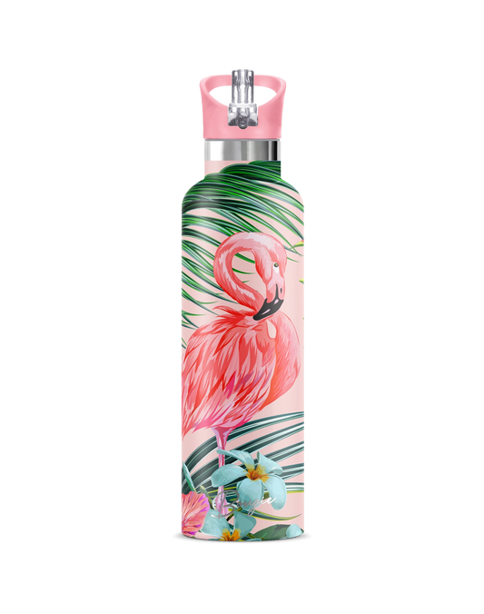 Flamingo Pink Tropical Insulated Water Bottle