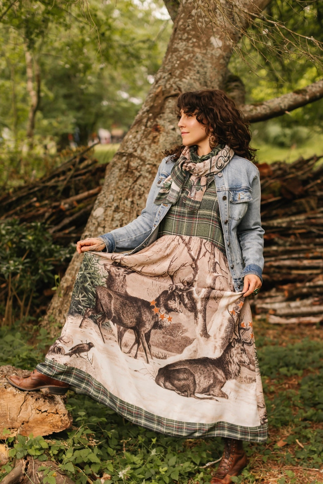 Winter Wish Bohéme Long Maxi Slip Dress w/ Christmas Deer - Pre-Order - Ships September 2025