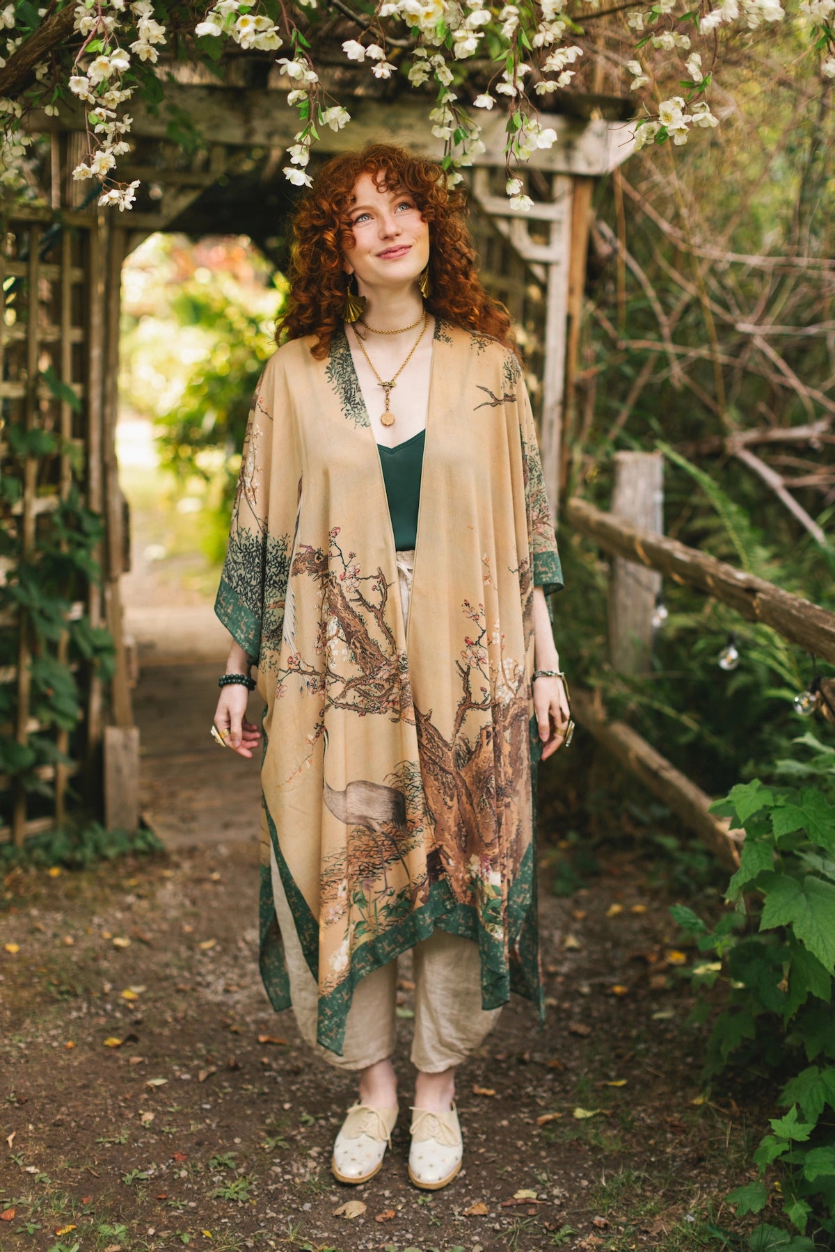 Fable Opera Duster Kimono Robe With Deer Moon & Blossom - Pre Order - Ships Late October 2025