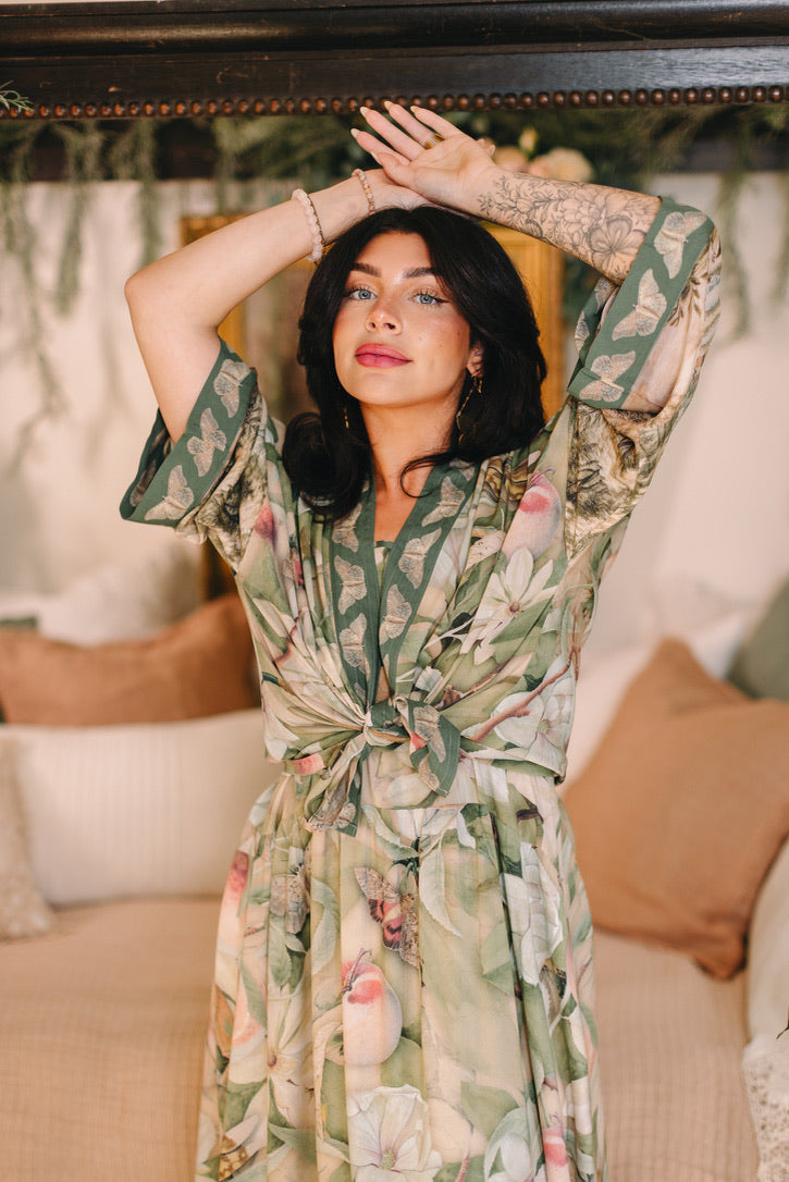 Fleur De Soleil Pixie Crop Kimono w/ Florals & Butterfly Pre-Order March 2026