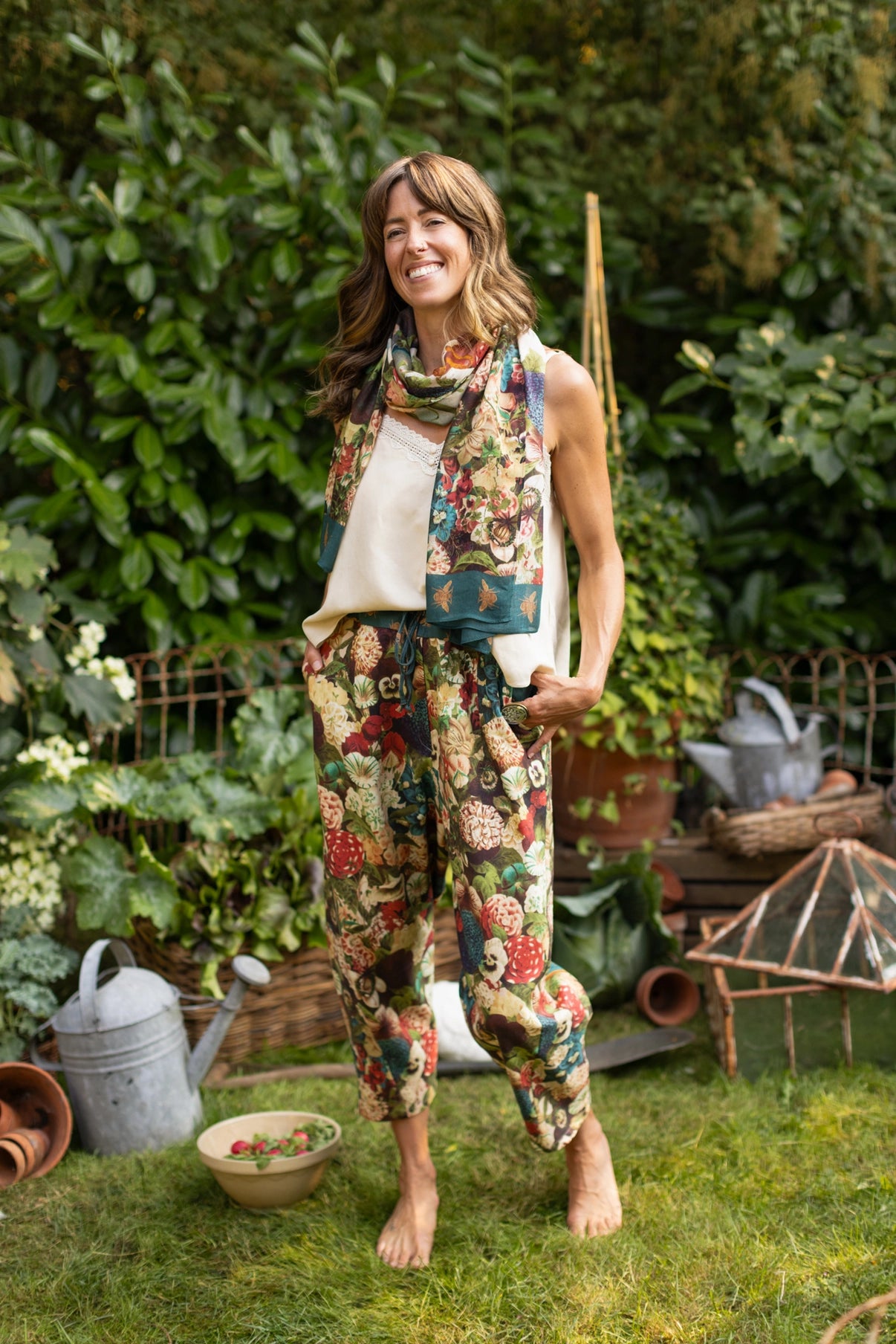 Stay Gold Floral Bohemian Bamboo Scarf with Rabbit & Bees Pre-Order Ships October 2025