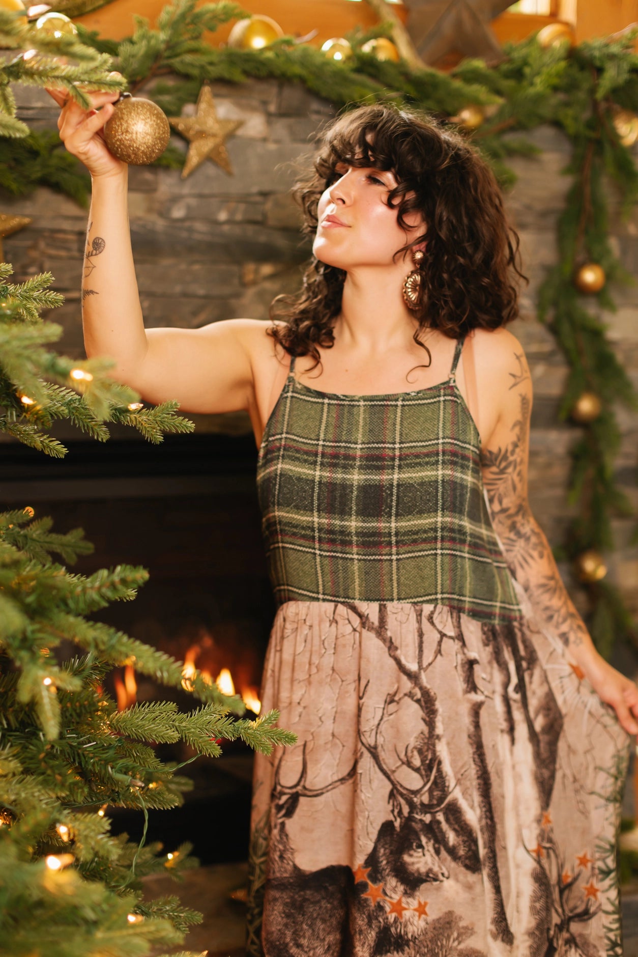 Winter Wish Bohéme Long Maxi Slip Dress w/ Christmas Deer - Pre-Order - Ships September 2025