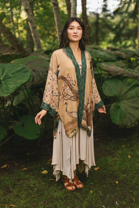 Fable Matinée Duster Kimono With Deer and Moon Mid-Length - Pre Order - Ship Late October 2025