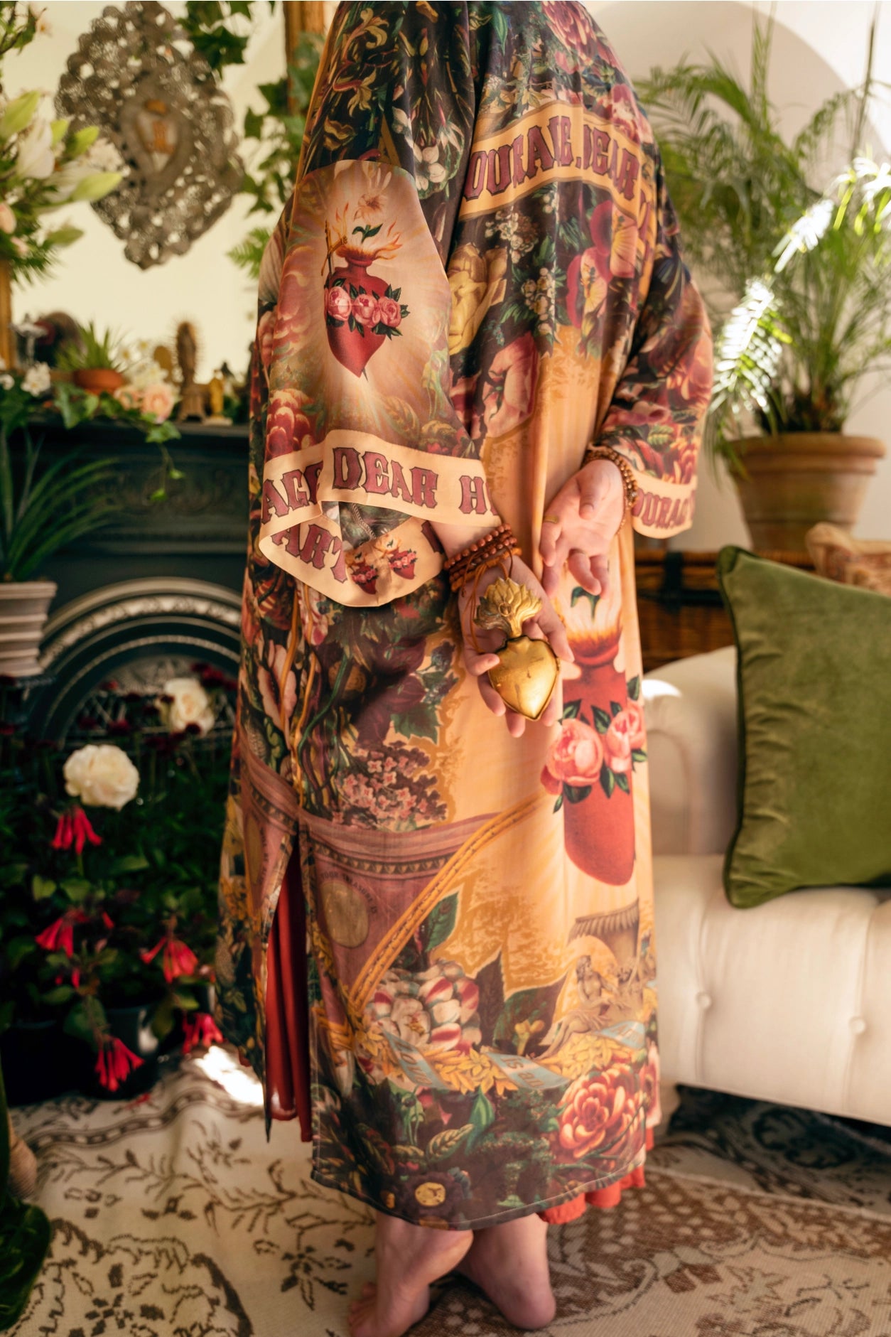 Courage Dear Heart Opera Duster Kimono Robe w/ Sacred Heart- Preorder Ships August 1 - 30th