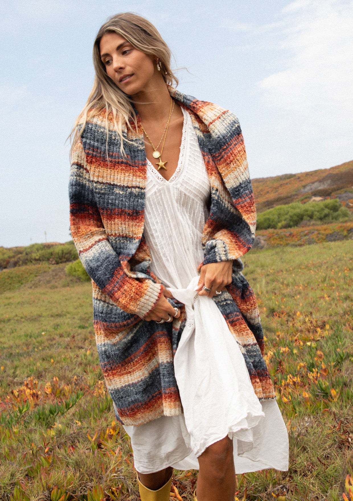 Knit Space Dye Long Sleeve Open Front Cardigan