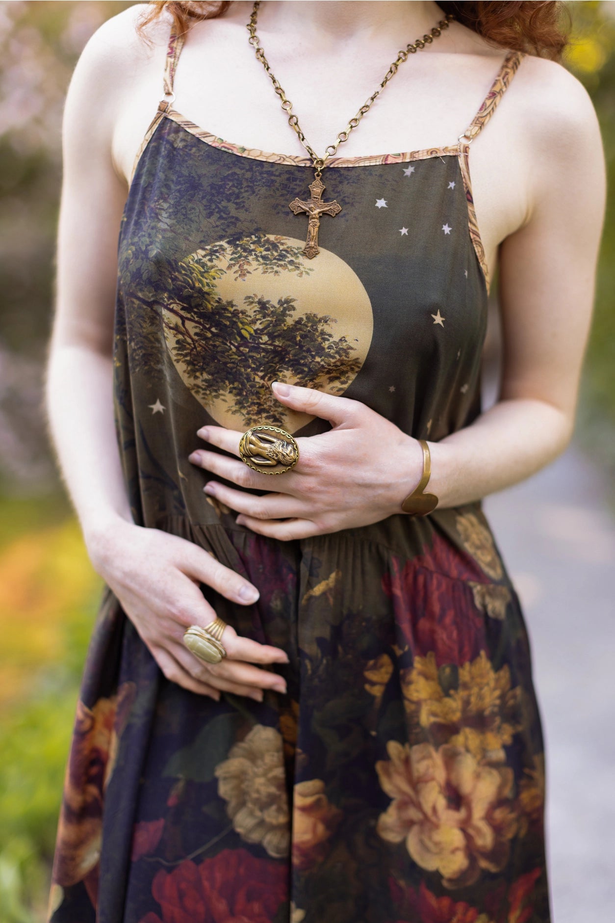 The Messenger Long Maxi Slip Dress w/ Joan of Arc & Florals - Pre-Order Ships September2025