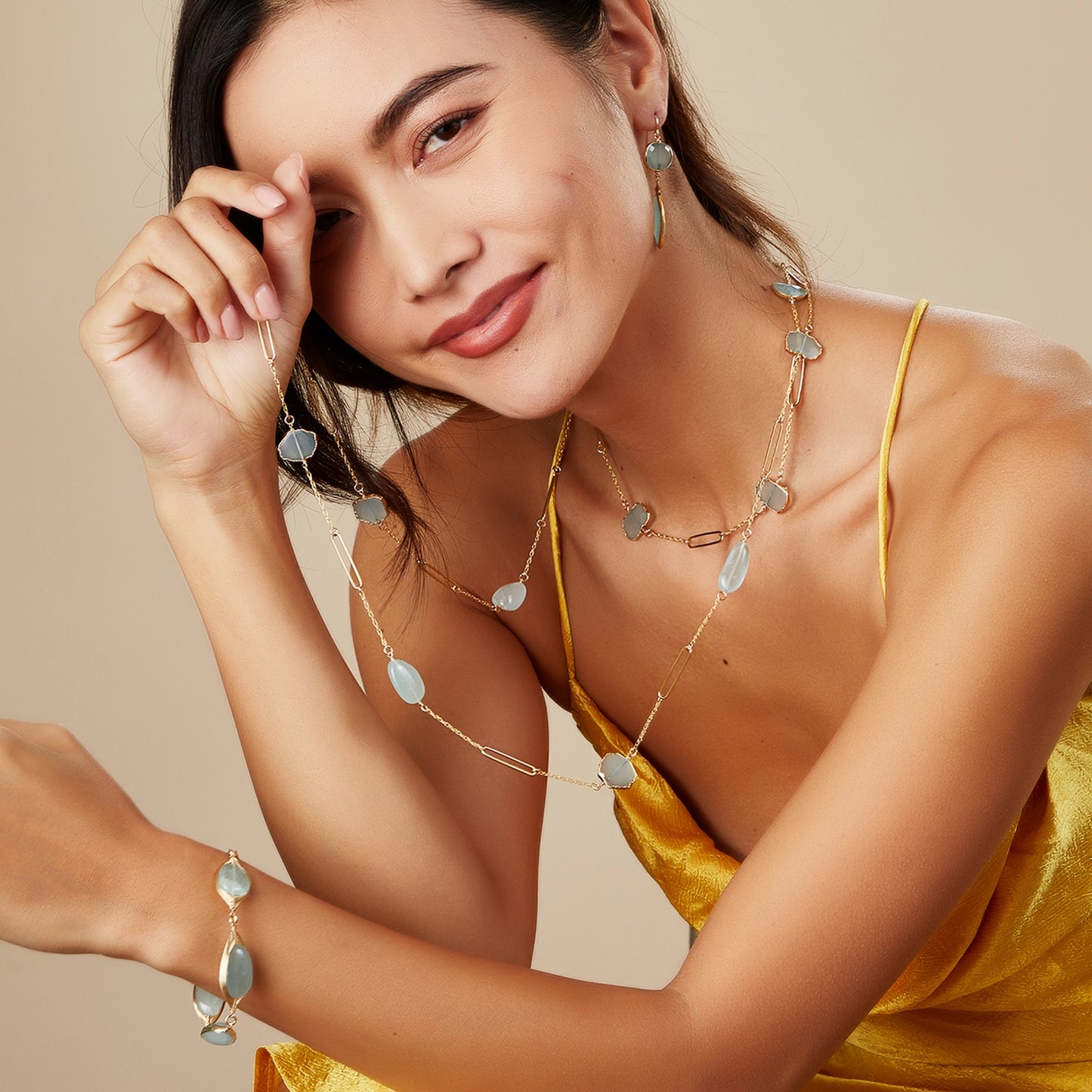 Mabel Chong Chalcedony Aqua Paperclip Link Short Necklace
