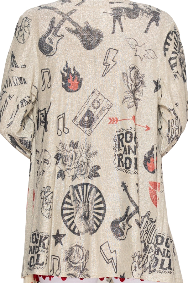 Rock And Roll Printed Shimmery Lurex Cardigan - Ships Late September